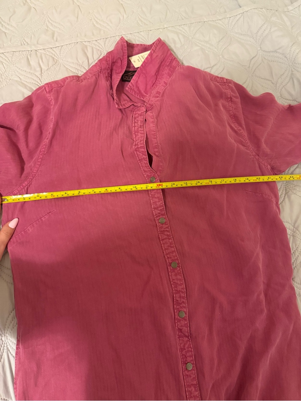 Overland Carly Lyocell Fray Hem Tunic Dress Womens Large Magenta Snap Front NWT - Picture 8 of 10
